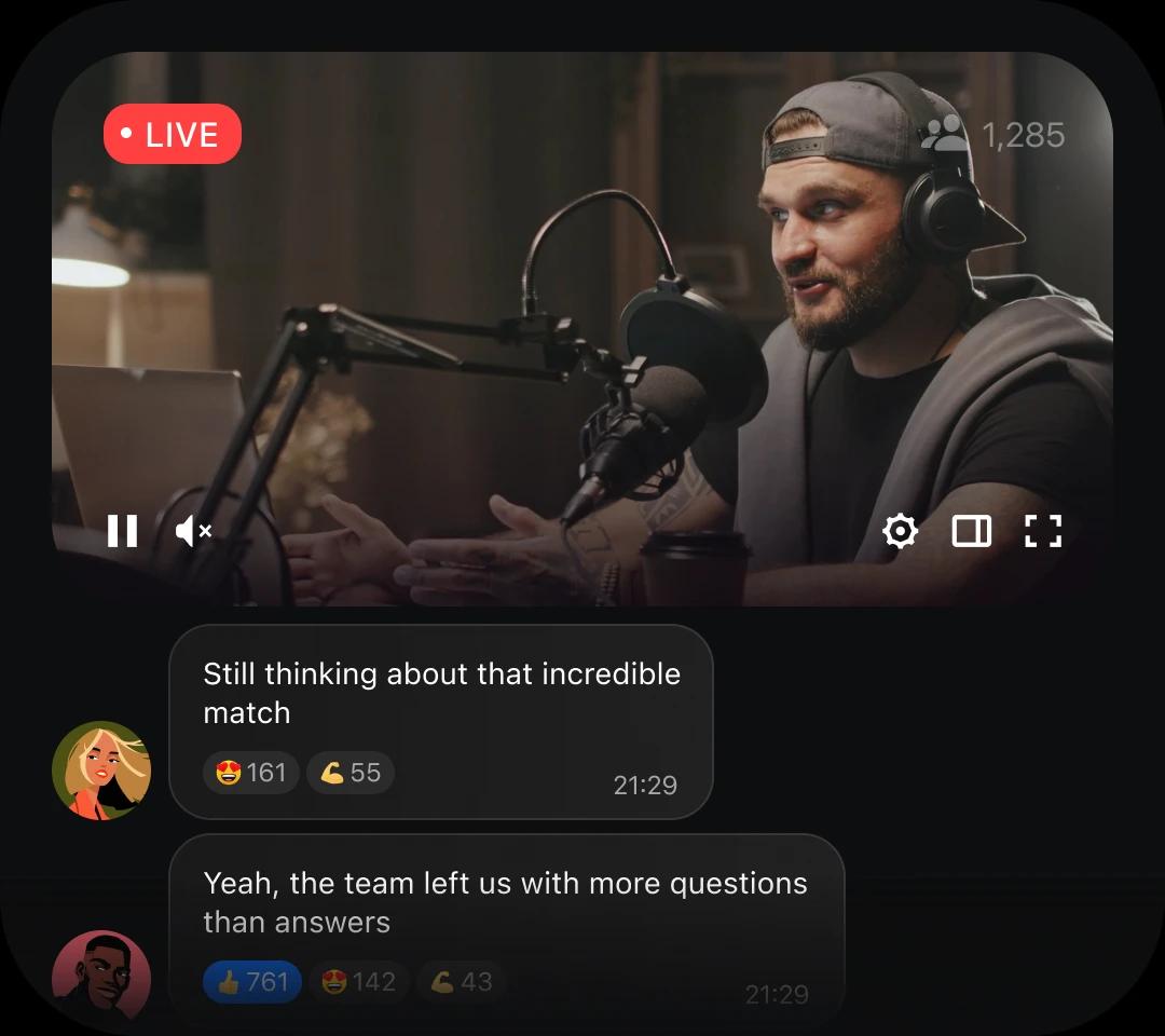 In-app live streaming
